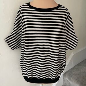R Label Black Stripe Wool The Reset Essential Pullover Short Sleeve Sweater S/M